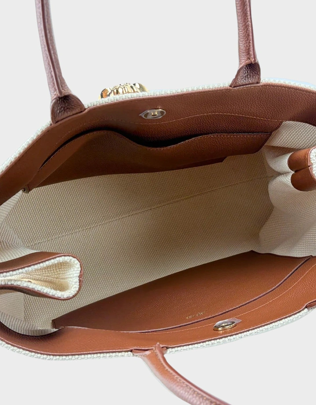 Medusa Head Large Canvas Belt Tote Bag Beige