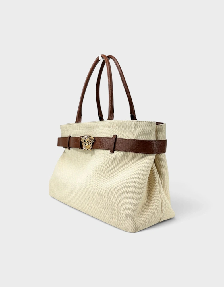 Medusa Head Large Canvas Belt Tote Bag Beige