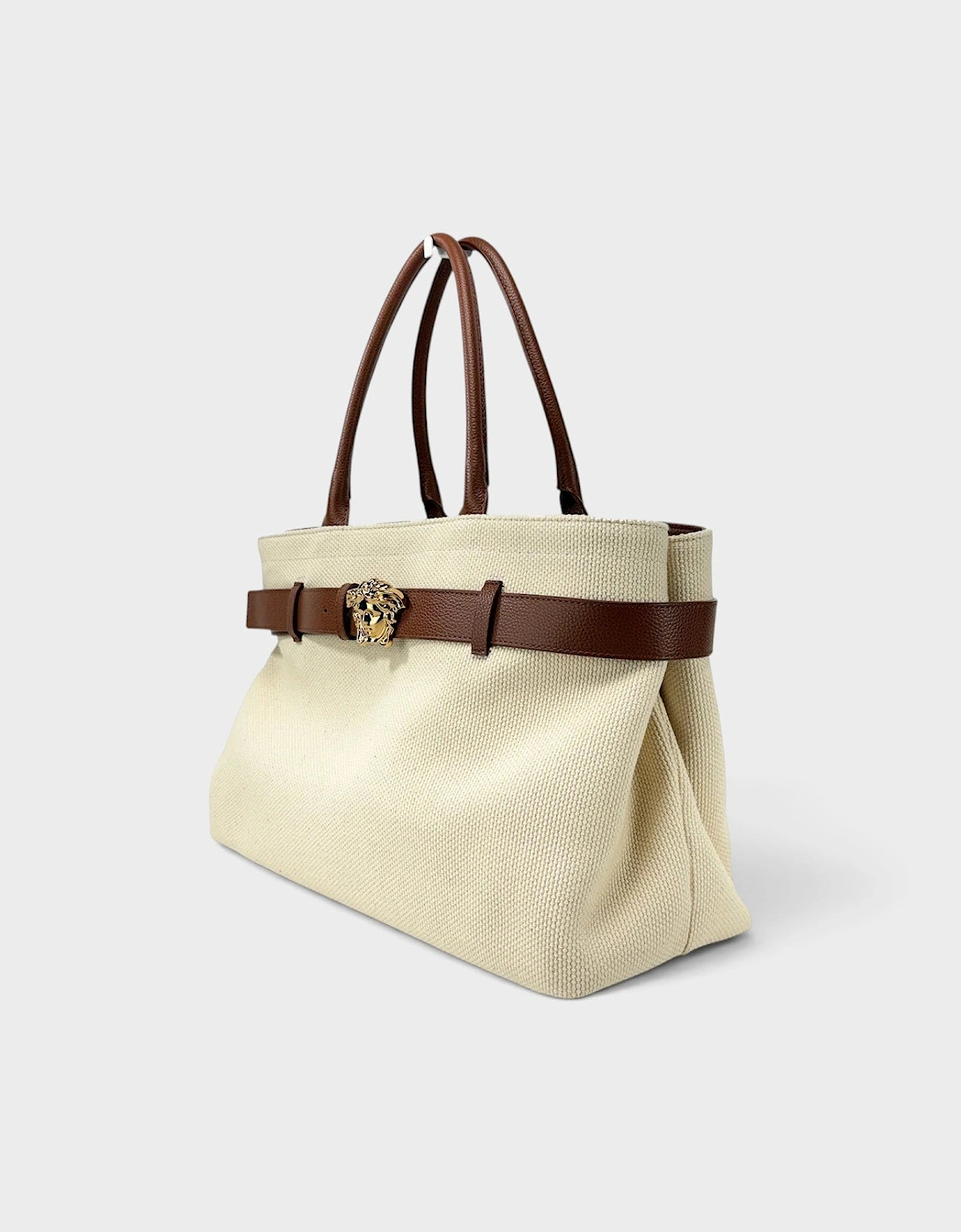 Medusa Head Large Canvas Belt Tote Bag Beige