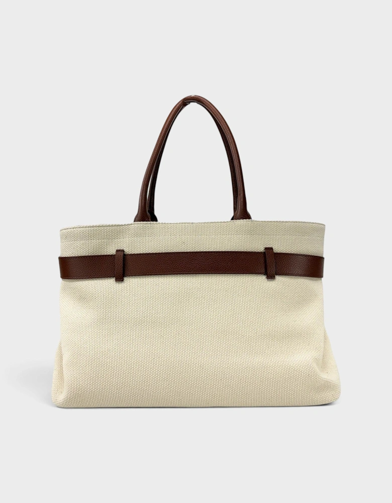 Medusa Head Large Canvas Belt Tote Bag Beige