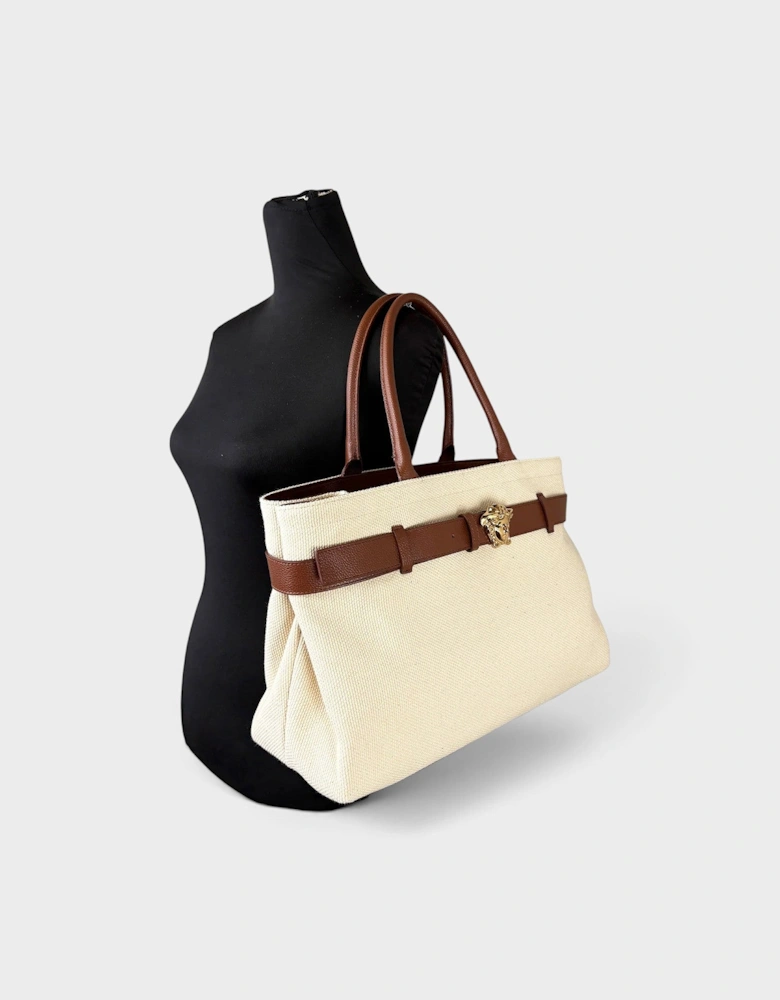 Medusa Head Large Canvas Belt Tote Bag Beige