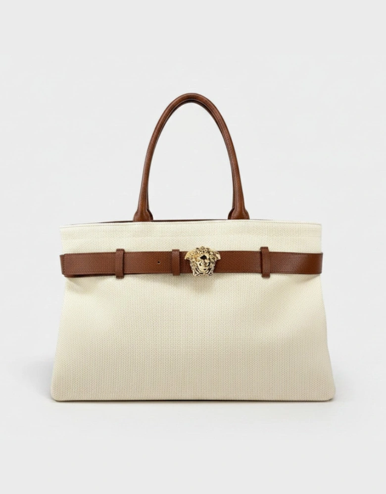Medusa Head Large Canvas Belt Tote Bag Beige