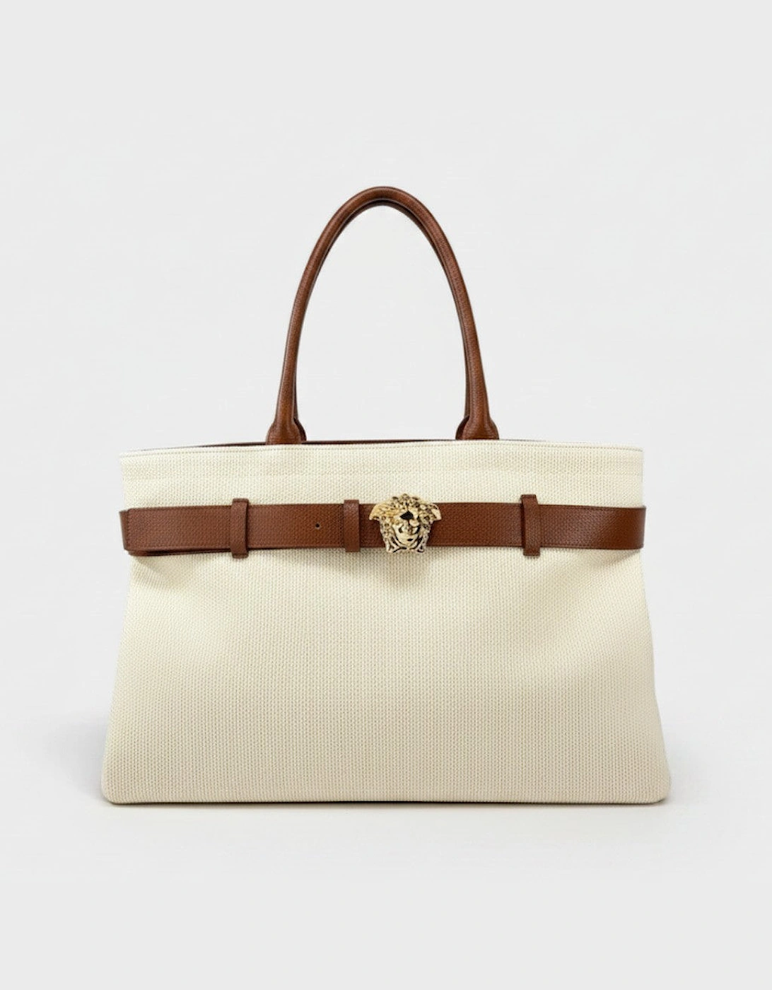 Medusa Head Large Canvas Belt Tote Bag Beige