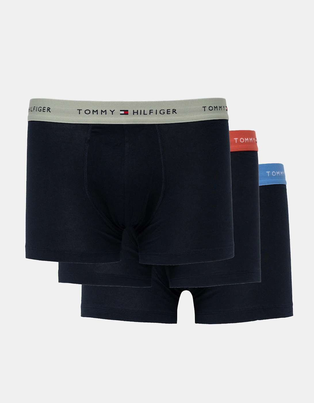 Tommy Hilfiger Men's Black 3-Pack Logo Waistband Trunks - Blue Spell/Terra Red/Minty Grey - Size 33/32/32/5/5.5/6.5/7/6/7.5