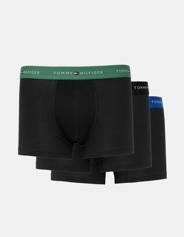 Tommy Hilfiger 3-Pack Logo Waistband Mens Trunks - Alaskan Green/Black/Noble Blue