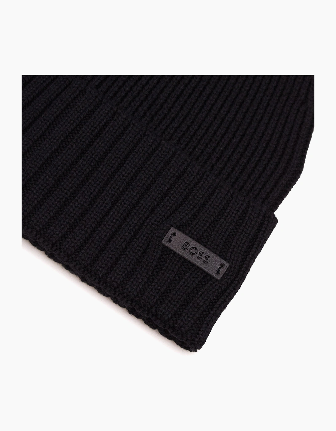 Hugo Boss Fati Rib Knit Wool Beanie Black 001