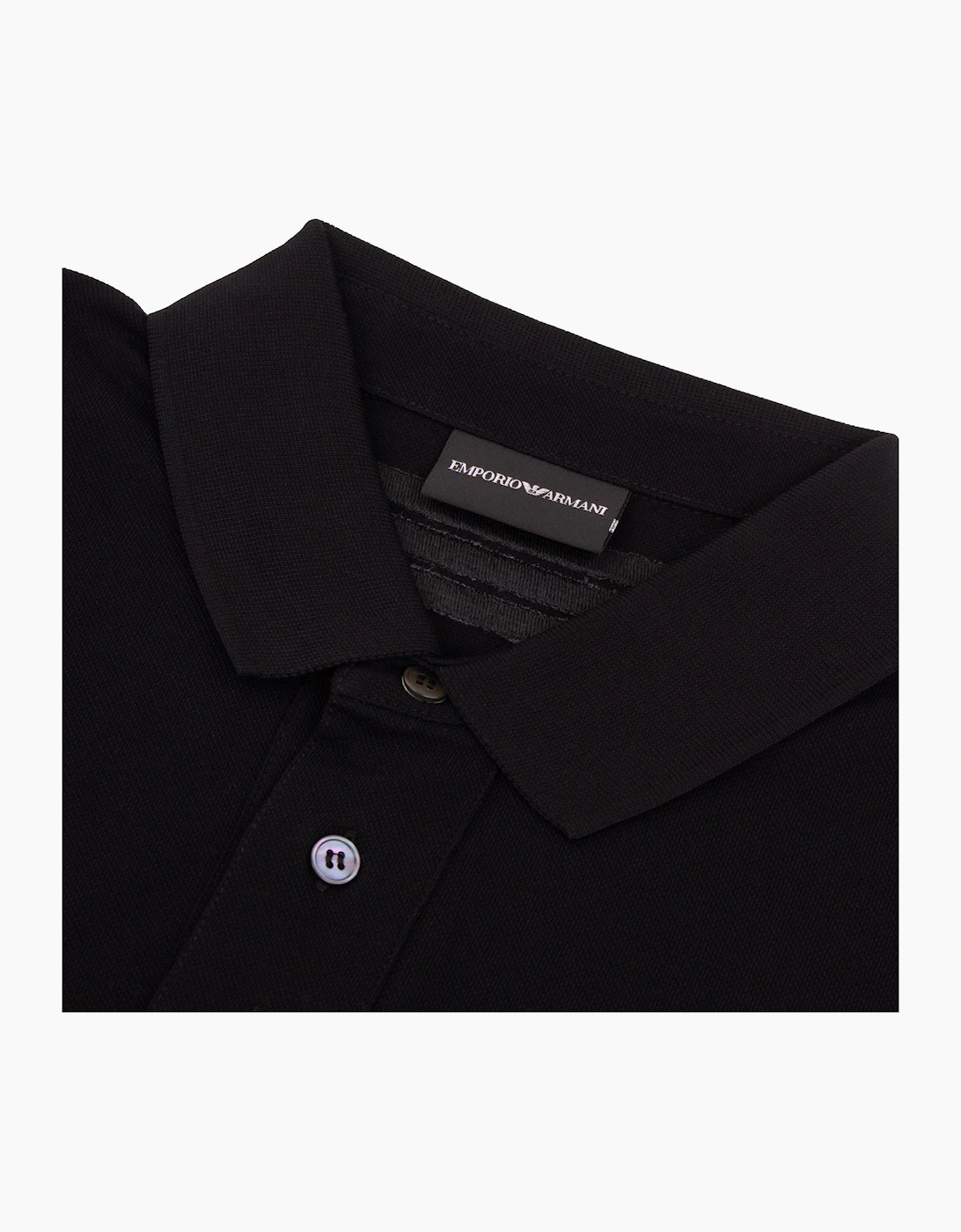 Emporio Armani Mercerised Piqué Polo Shirt with Logo Collar Nero