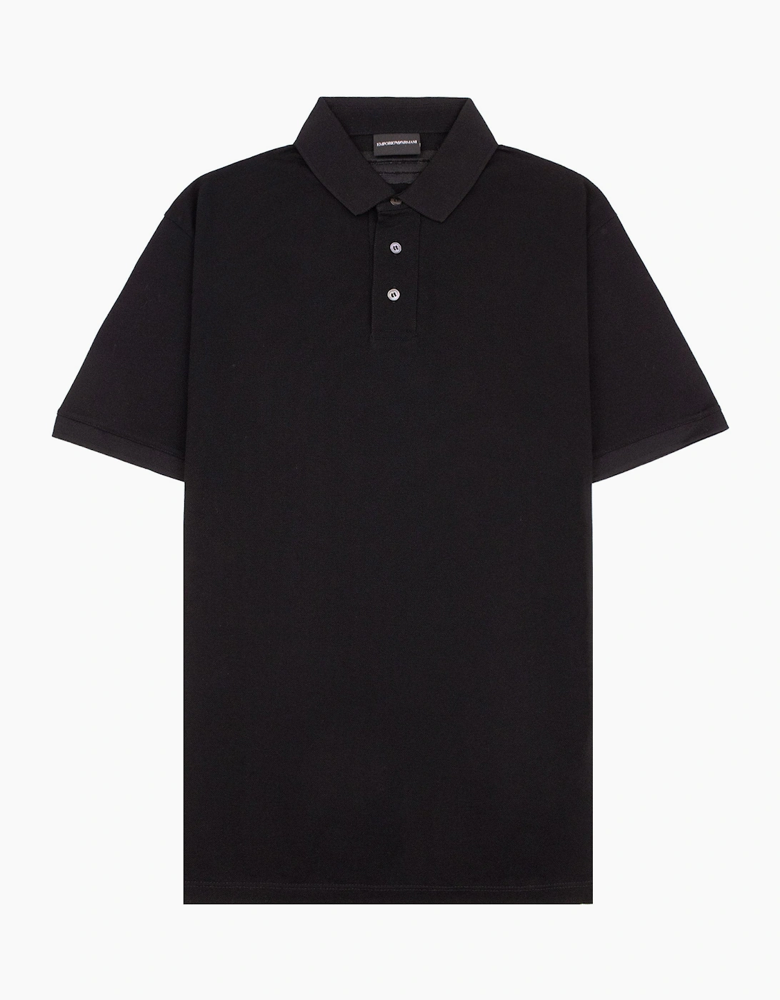 Emporio Armani Mercerised Piqué Polo Shirt with Logo Collar Nero
