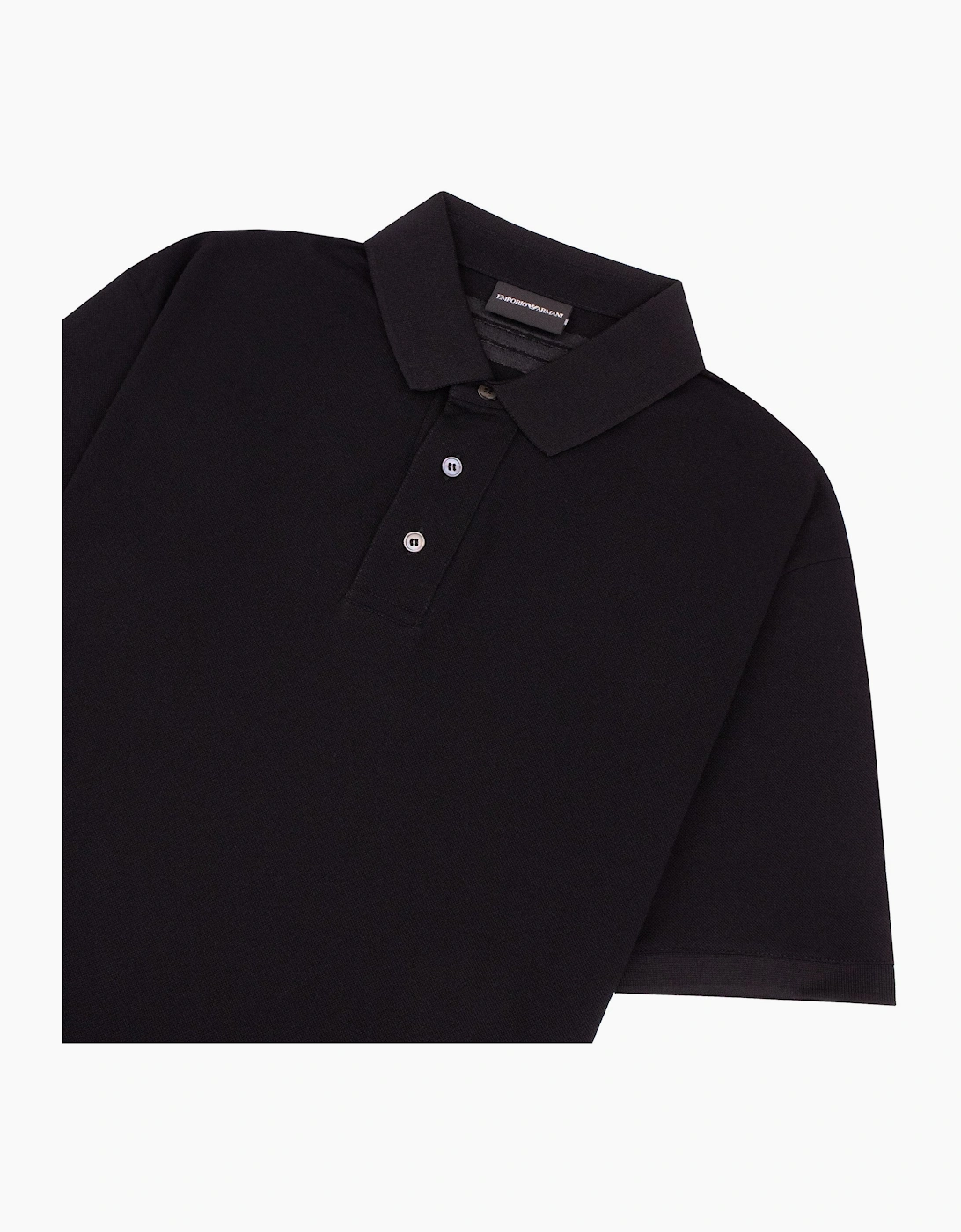 Emporio Armani Mercerised Piqué Polo Shirt with Logo Collar Nero