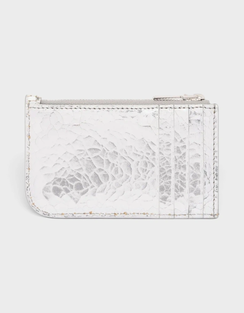 Sling Logo Zip Card Case Crackled Silver