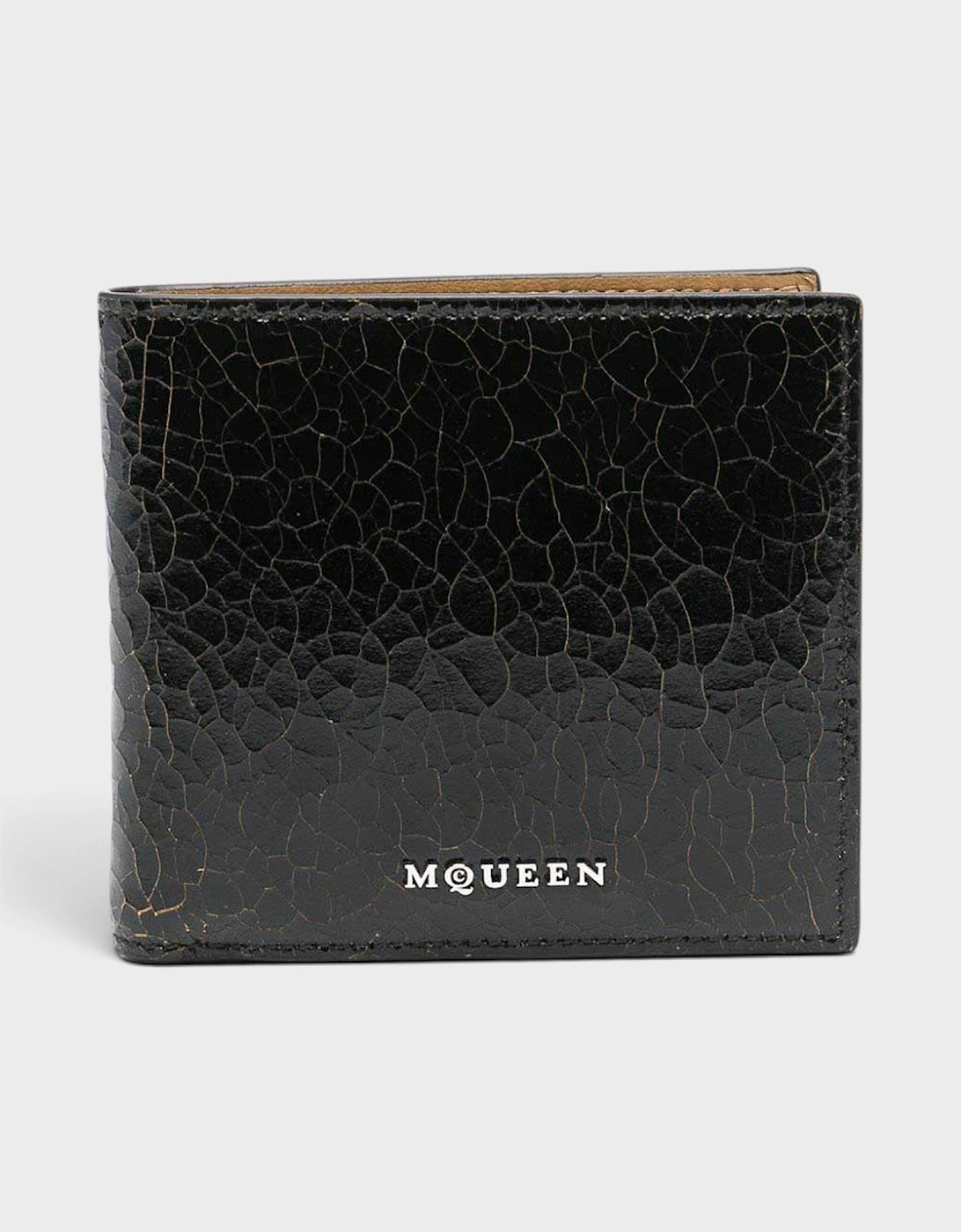 Alexander McQueen Alexander Mcqueen Men's Logo Bi-fold Wallet Crackled Leather Black