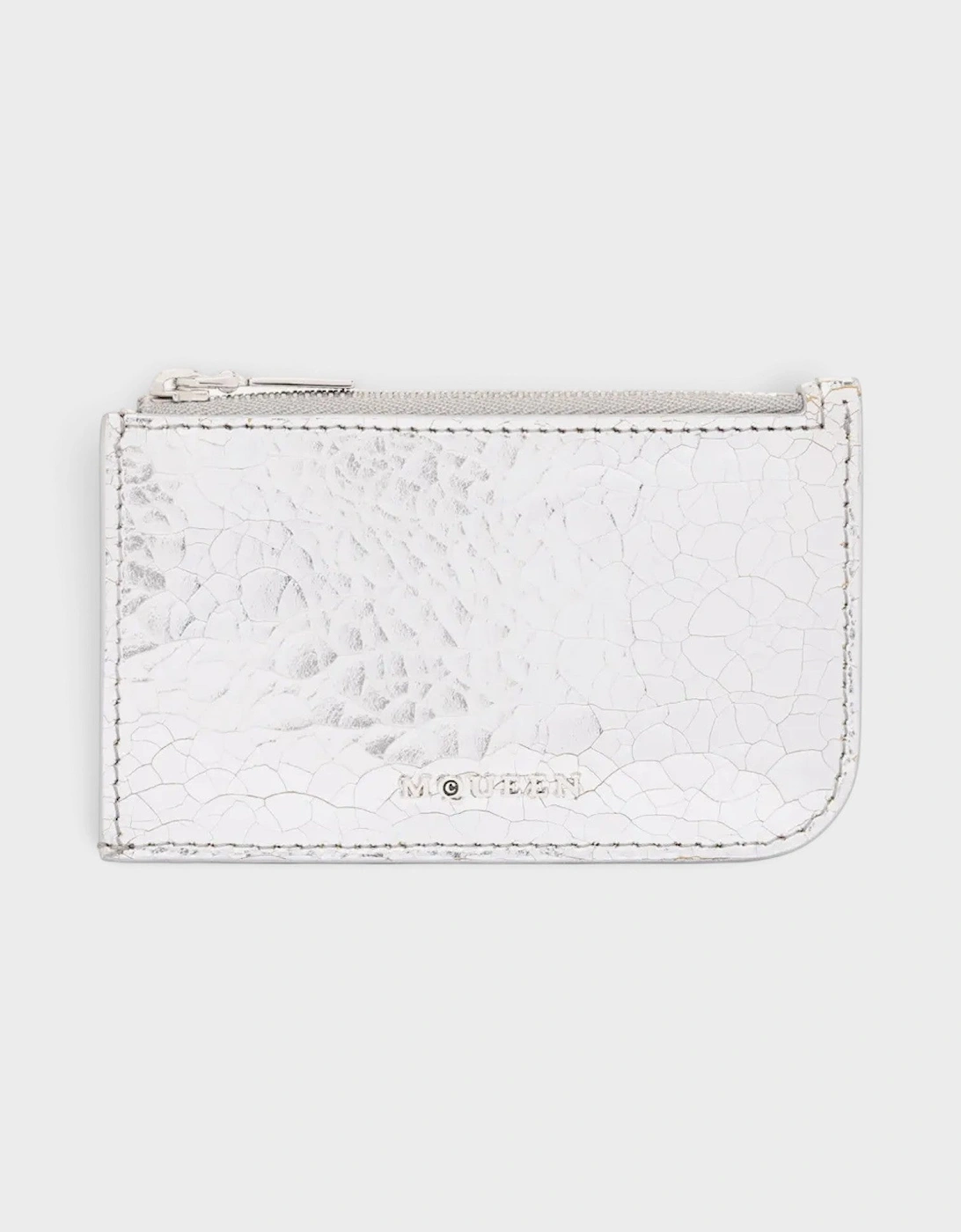 Alexander McQueen Alexander Mcqueen Women's Sling Logo Zip Card Case Crackled Silver - White