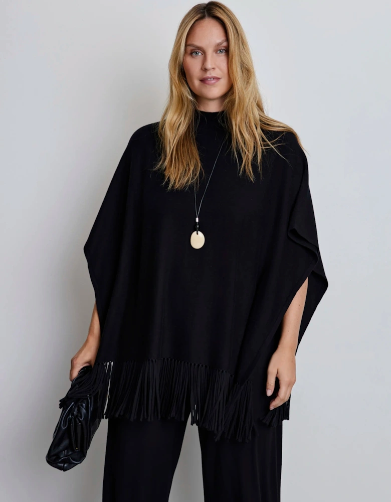Black Fringe Poncho With Cashmere