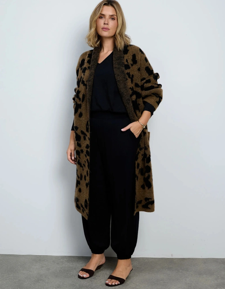 Brown Animal Alpaca Blend Coatigan With Patch Pockets