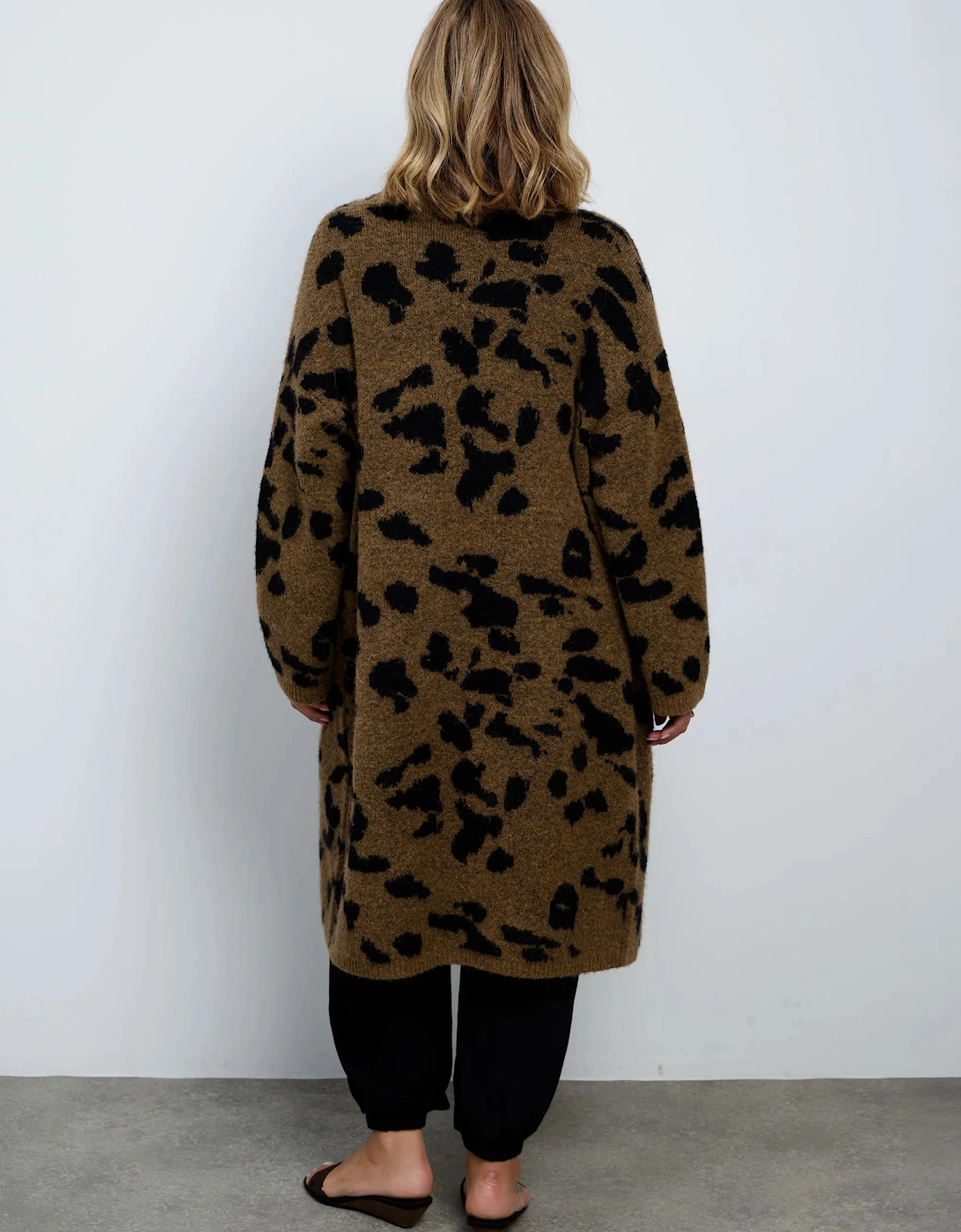 Brown Animal Alpaca Blend Coatigan With Patch Pockets