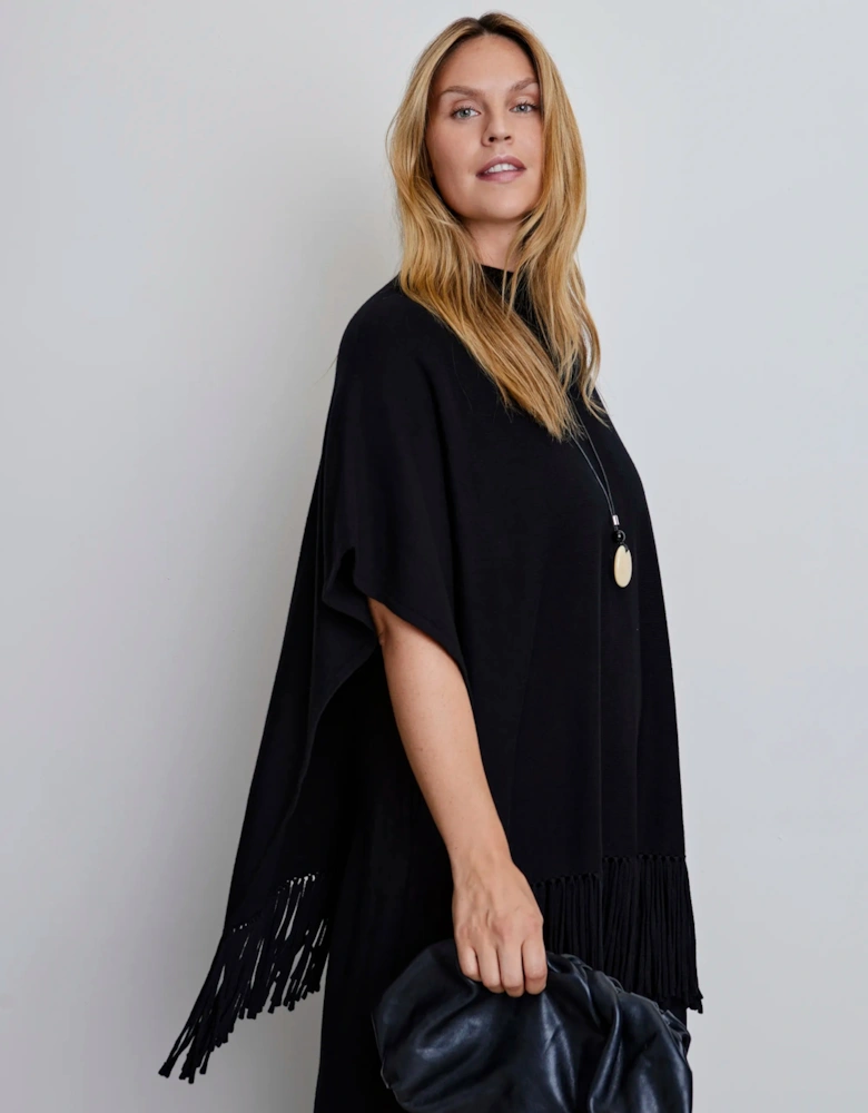 Black Fringe Poncho With Cashmere