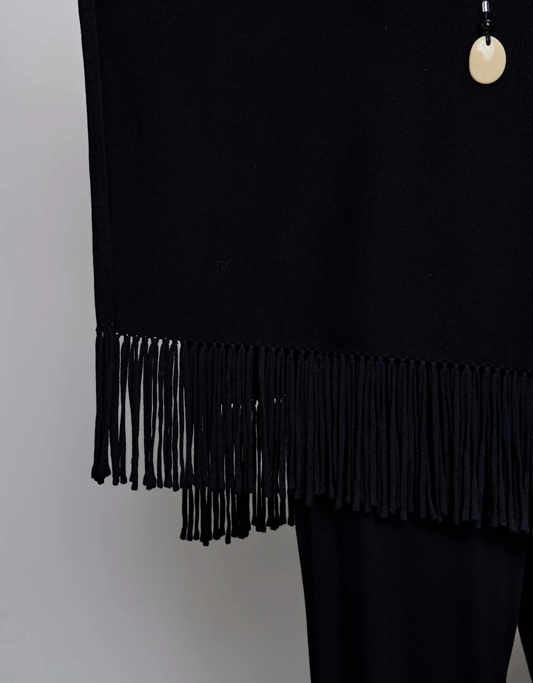 Black Fringe Poncho With Cashmere