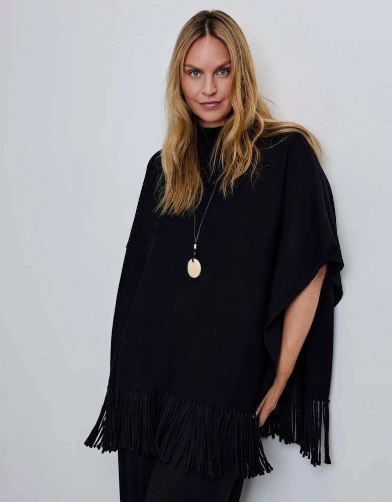 Black Fringe Poncho With Cashmere