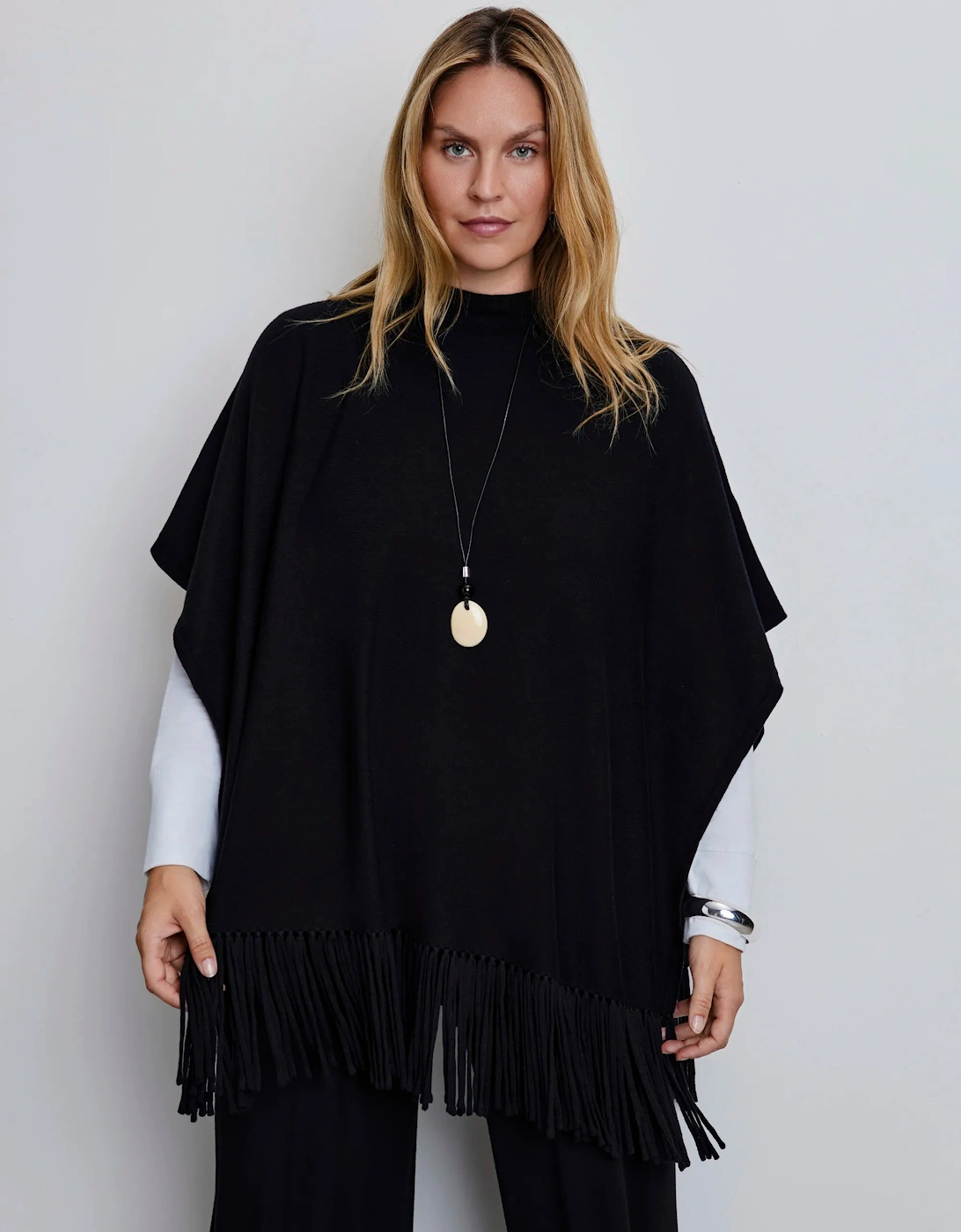 Black Fringe Poncho With Cashmere