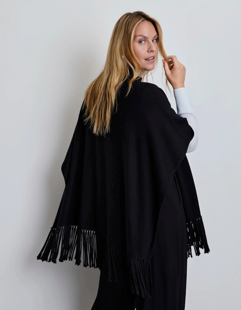 Black Fringe Poncho With Cashmere