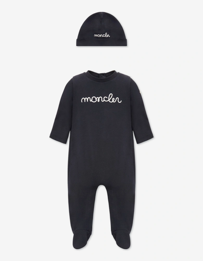 Moncler Enfant Baby Logo Babygrow Gift Set in Navy
