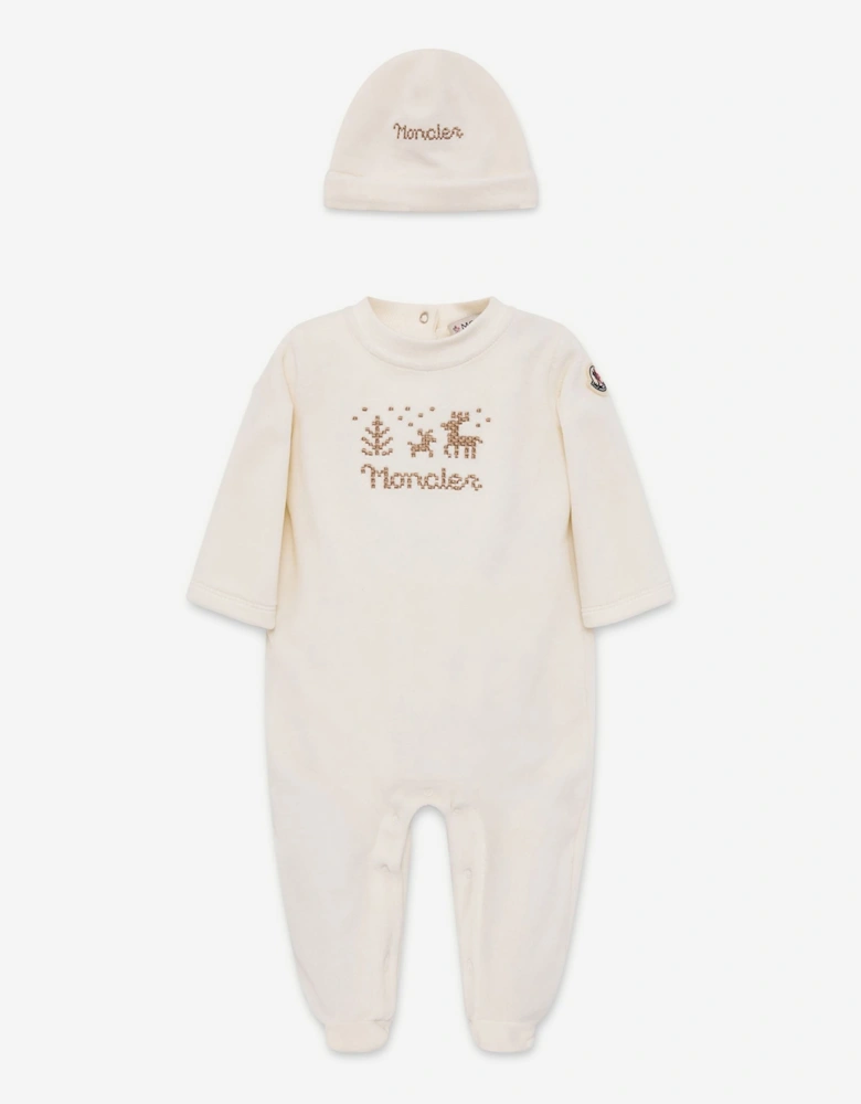 Moncler Enfant Baby Chenille Babygrow Gift Set in Beige