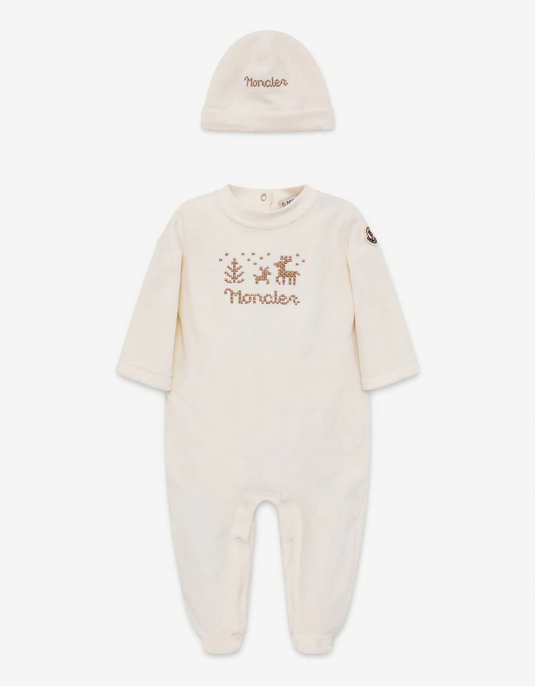 Moncler Enfant Baby Chenille Babygrow Gift Set in Beige