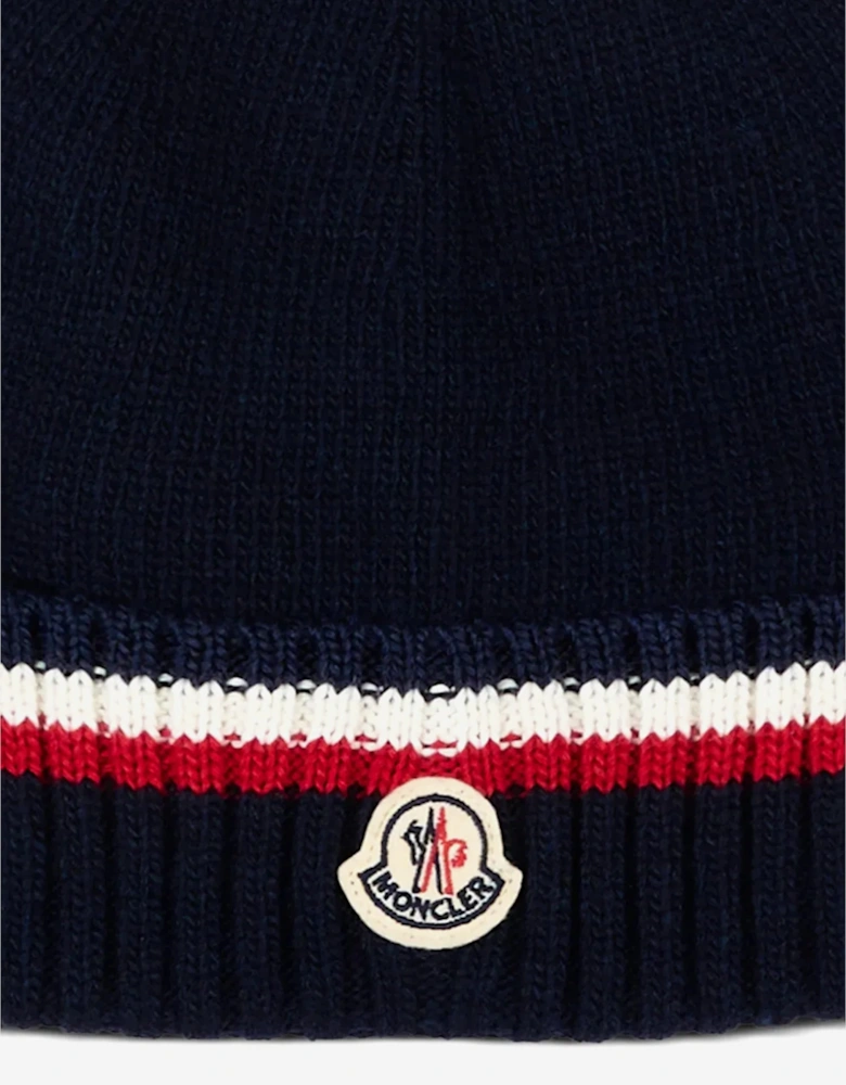 Moncler Enfant Kids Logo Beanie Hat in Navy