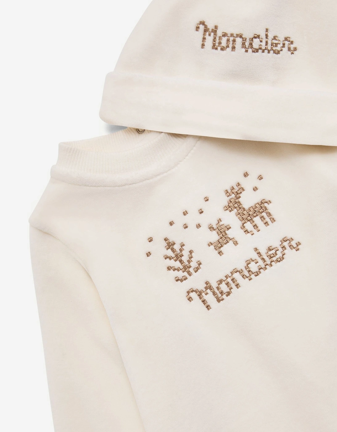 Moncler Enfant Baby Chenille Babygrow Gift Set in Beige