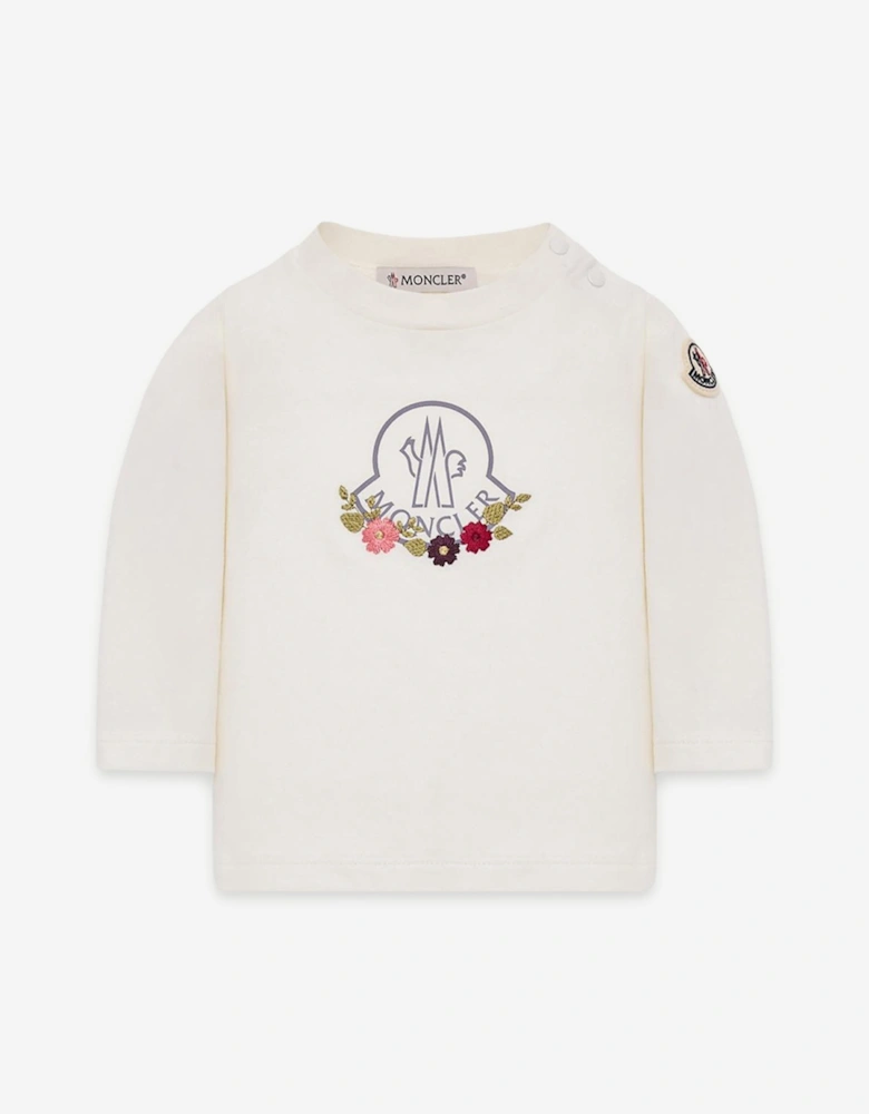 Moncler Enfant Baby Girls Long Sleeve Logo T-Shirt in Ivory