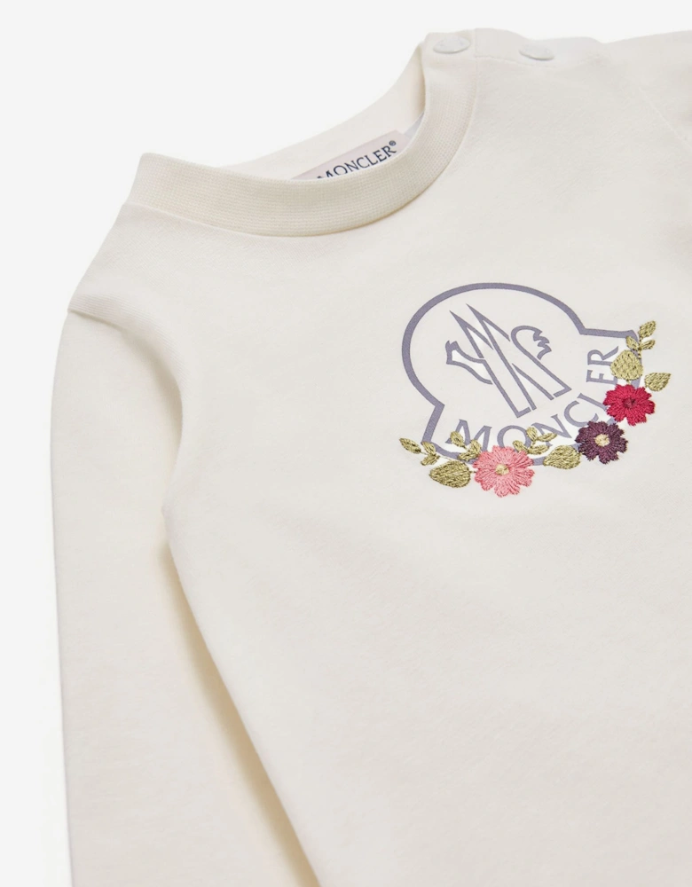Moncler Enfant Baby Girls Long Sleeve Logo T-Shirt in Ivory
