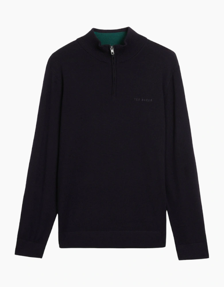 Ted Baker Fashbee Branded Merino Half Zip Navy Jumper