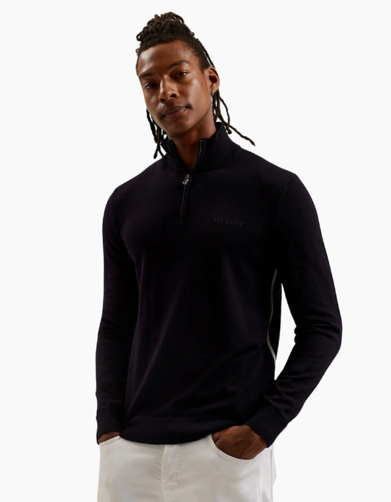 Ted Baker Fashbee Branded Merino Half Zip Navy Jumper