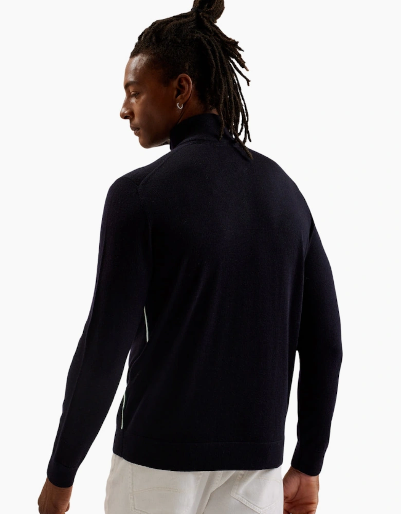 Ted Baker Fashbee Branded Merino Half Zip Navy Jumper