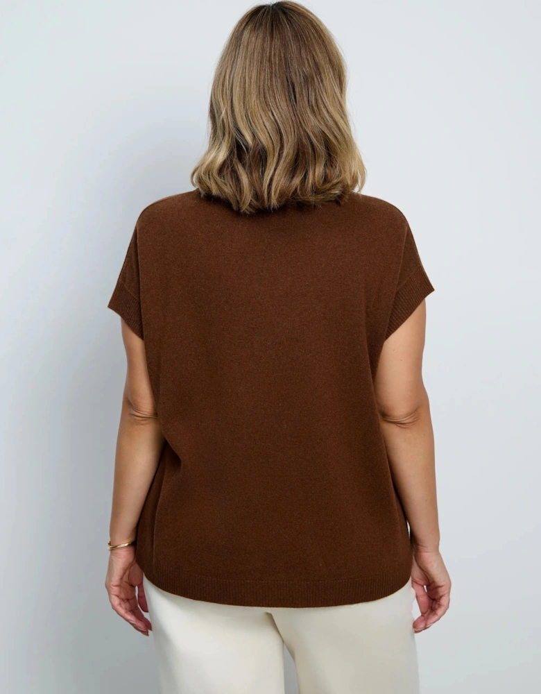 Brown High Neck Knitted Vest With Cashmere