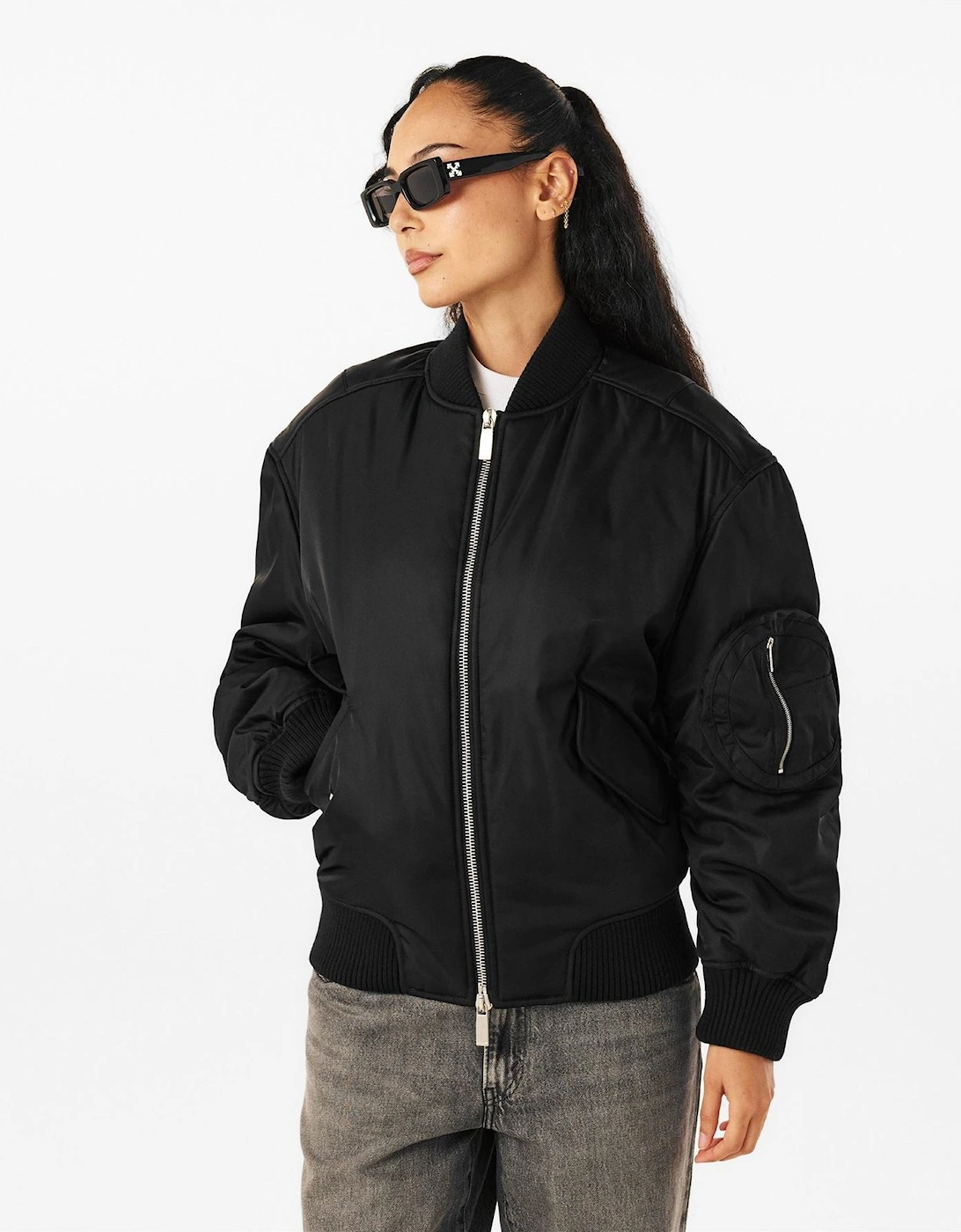 Solid Patterned Bomber Jacket with Zipped Pocket