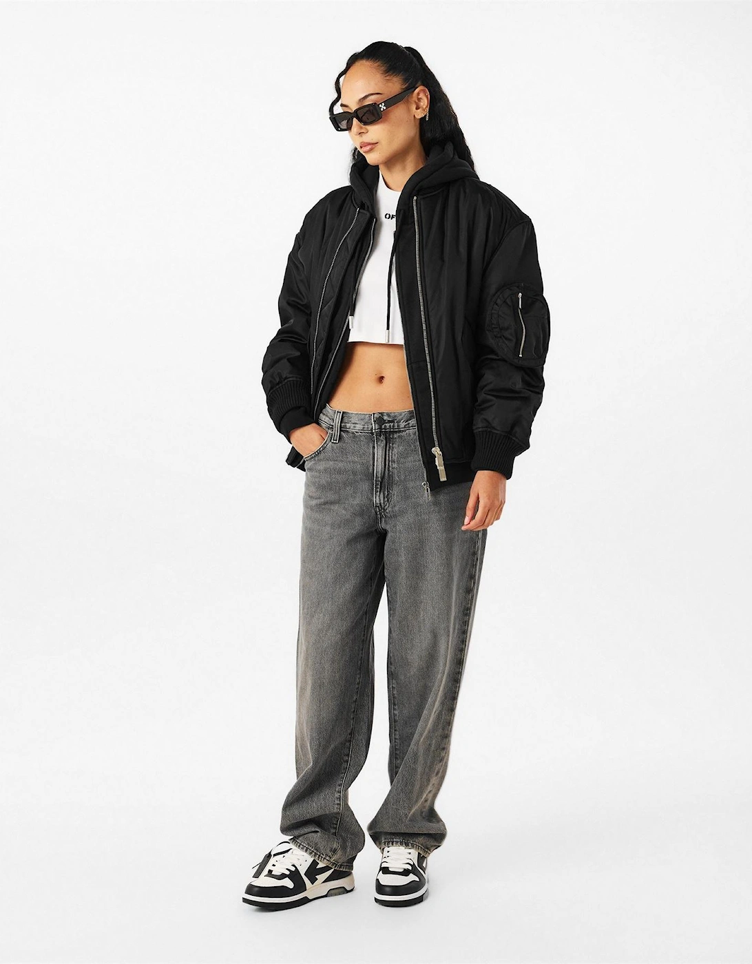 Solid Patterned Bomber Jacket with Zipped Pocket