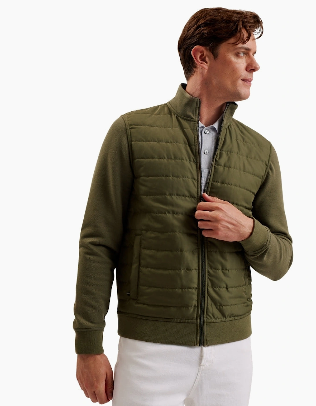 Ted Baker Entil Regular Fit Quilted Funnel Khaki Jacket