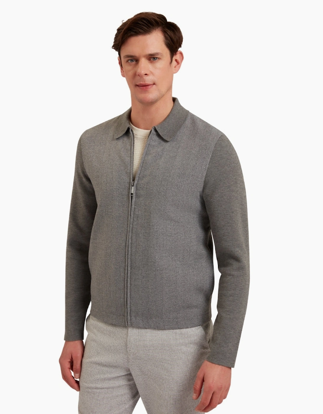 Ted Baker Dejo Herringbone Front Zip Through Grey Jacket