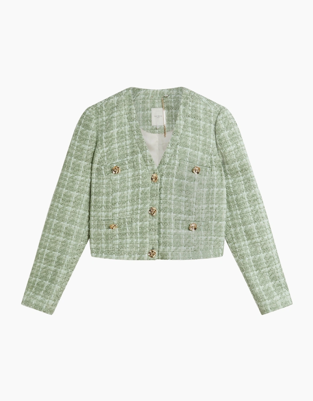Ted Baker Women's Ted Baker Koma Rose Button Cropped Boucle Tail Green Jacket