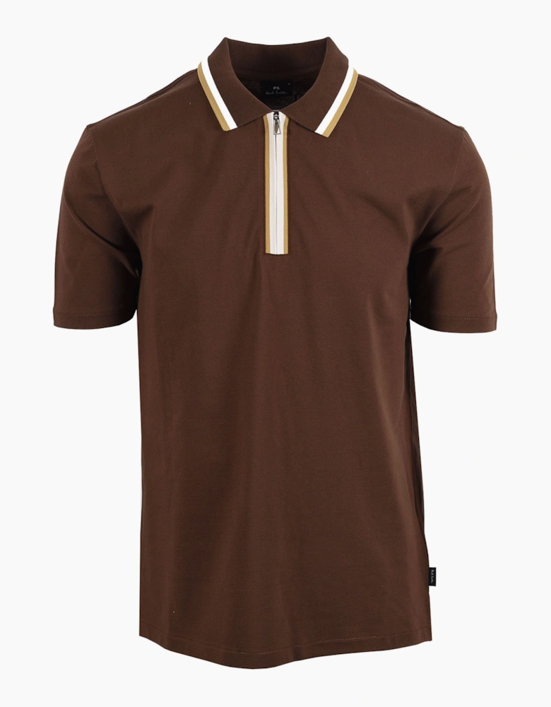 PAUL SMITH REG FIT ZIP POLO BROWN