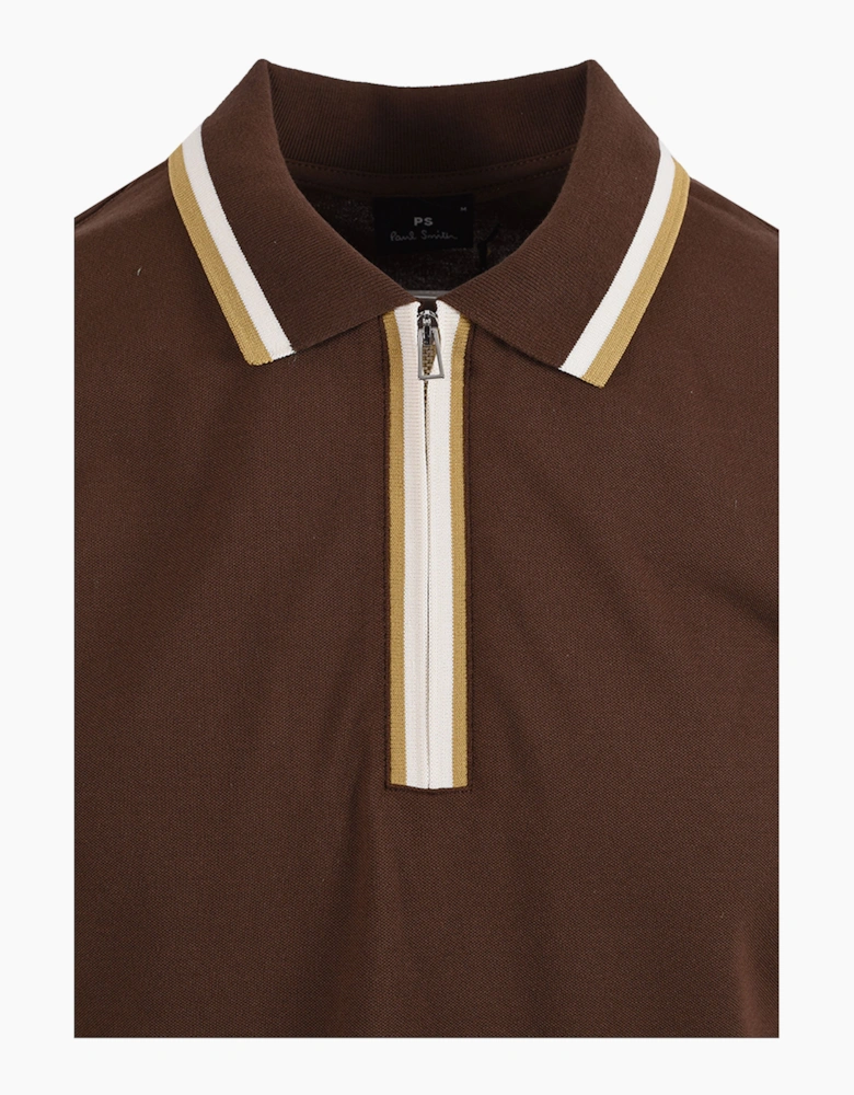 PAUL SMITH REG FIT ZIP POLO BROWN
