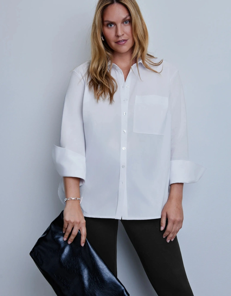 White Poplin Button Detail Shirt