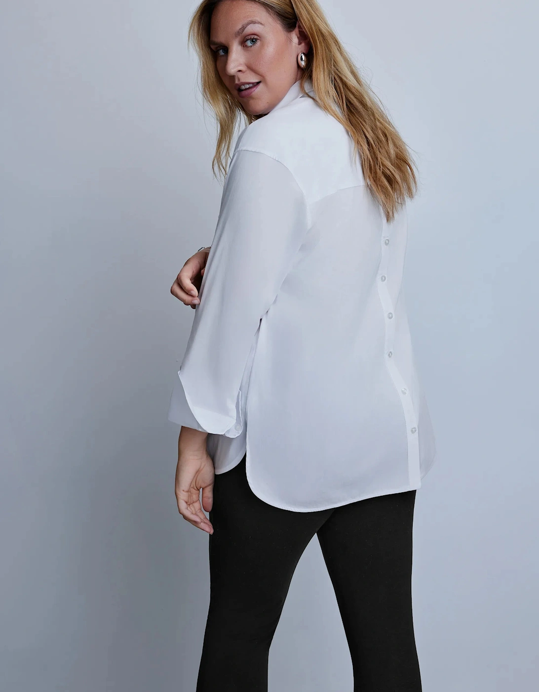White Poplin Button Detail Shirt