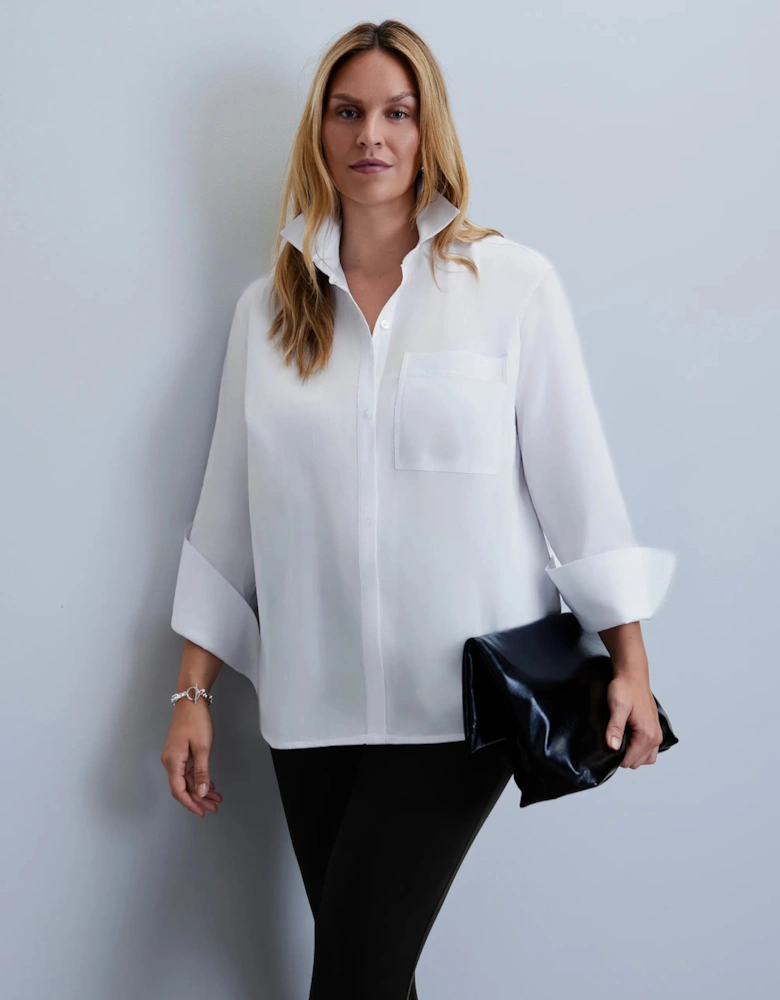 White Poplin Button Detail Shirt