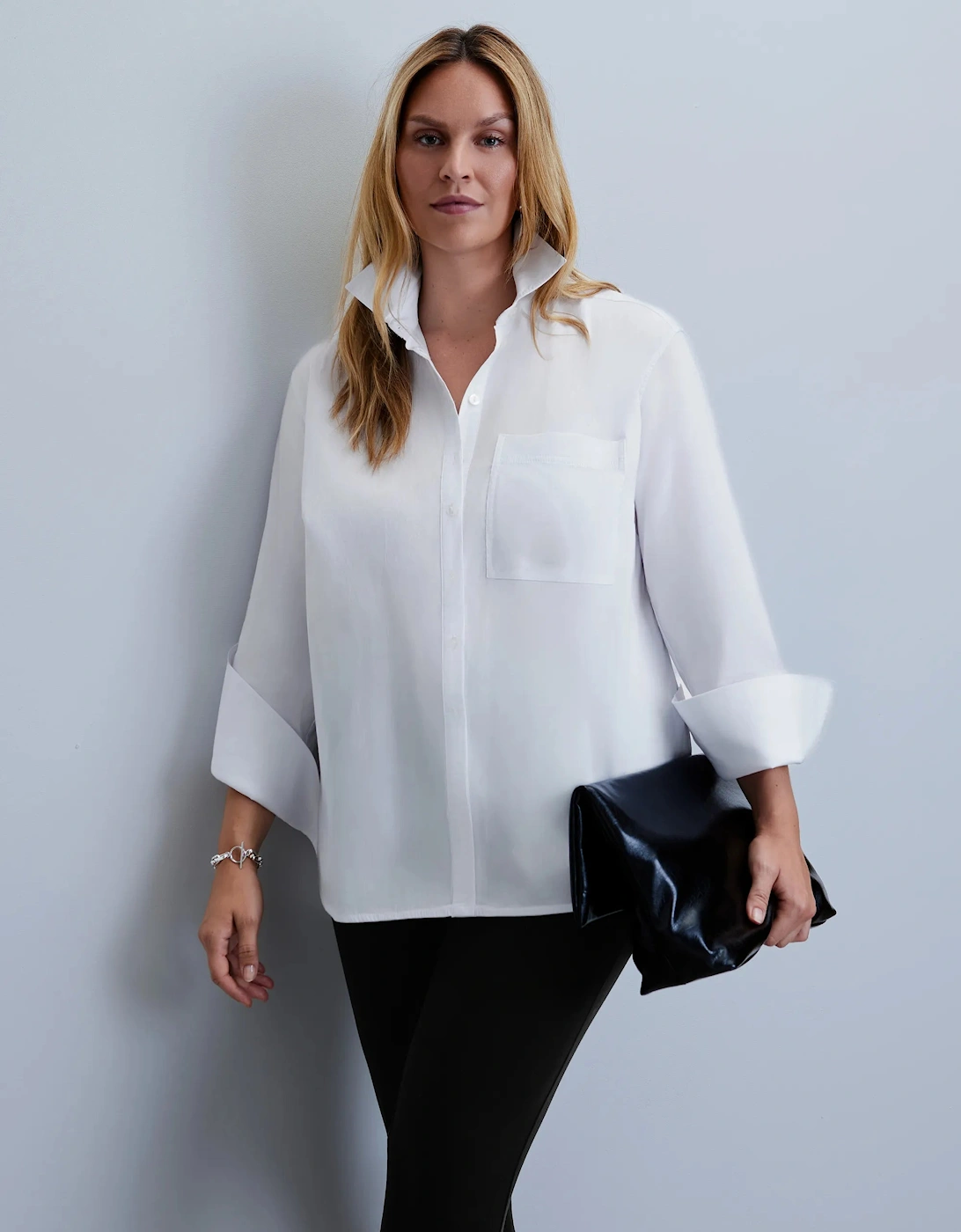 White Poplin Button Detail Shirt