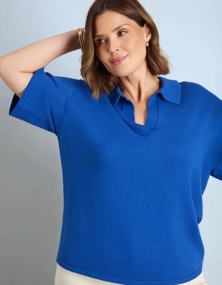 Blue Polo Neck Short Sleeve Jumper