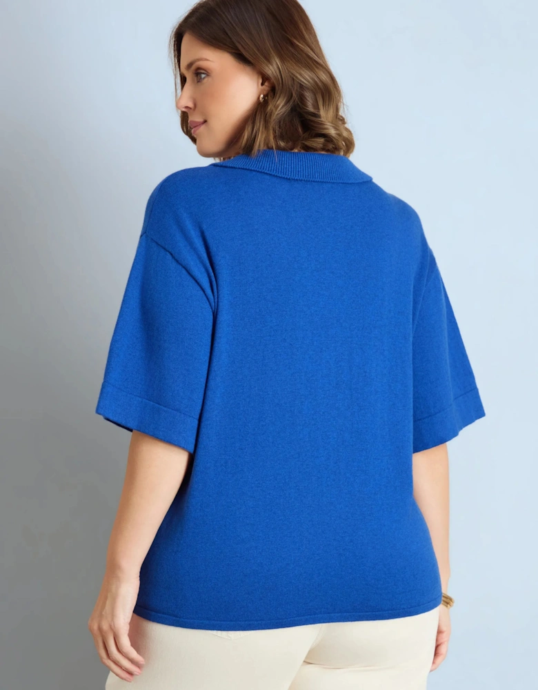 Blue Polo Neck Short Sleeve Jumper