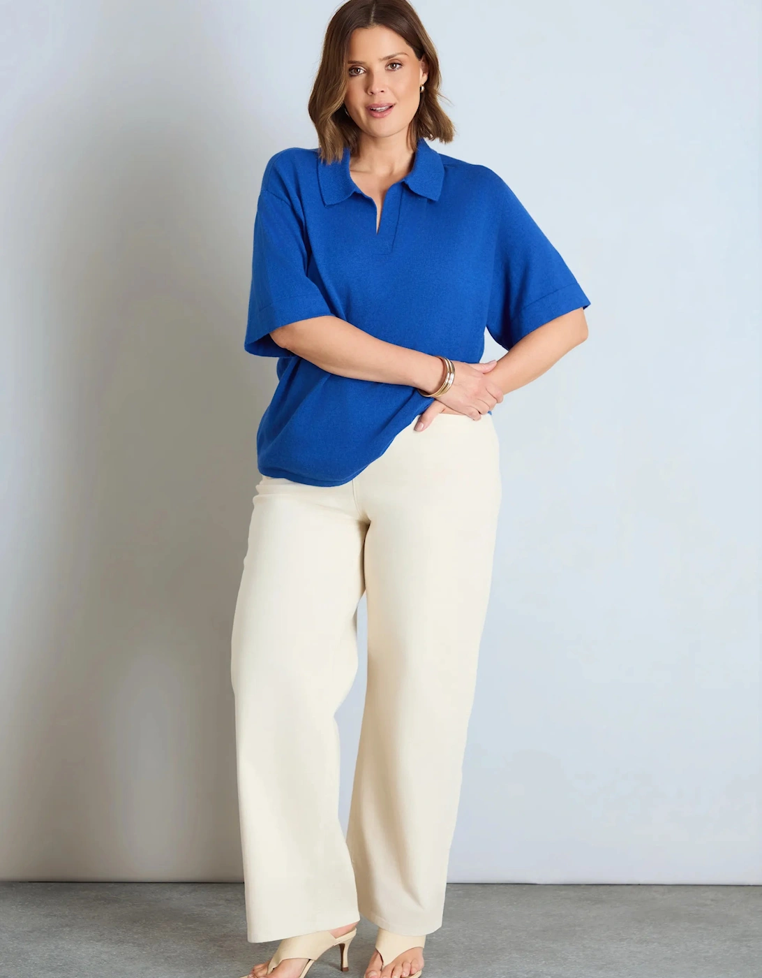 Blue Polo Neck Short Sleeve Jumper