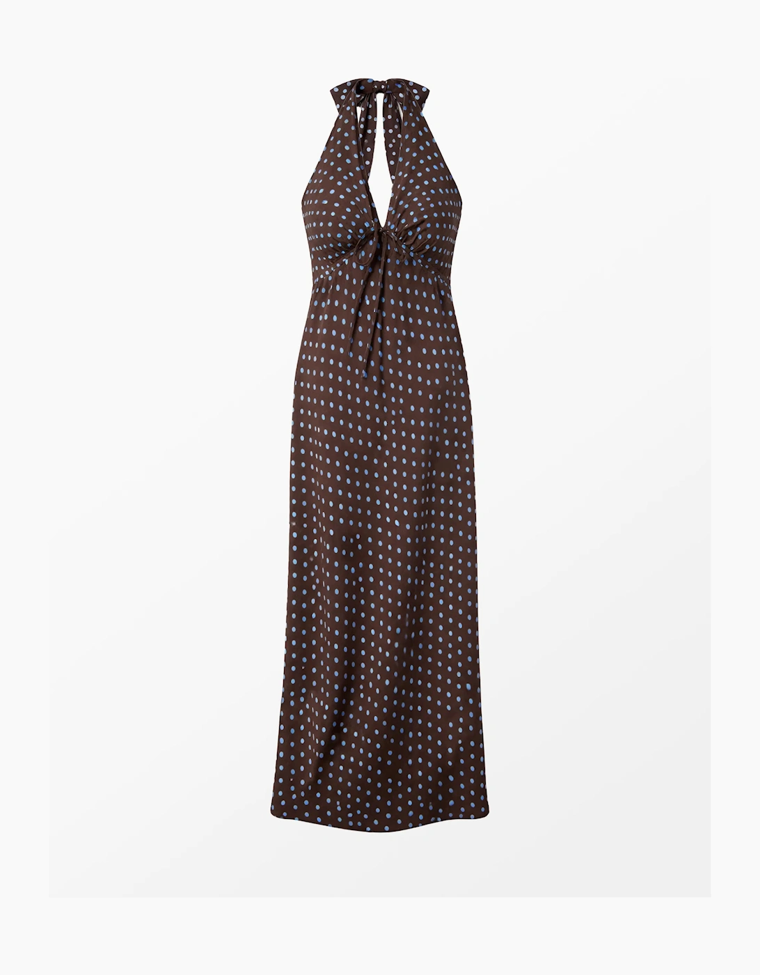 Petite Brown And Blue Spot Print Halter Neck Dress